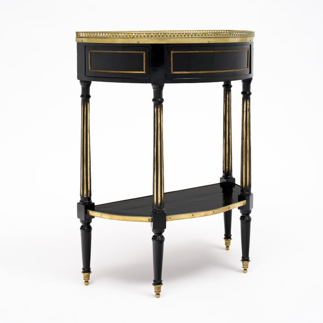 French Louis XVI Ebonized Mahogany Demi-Lune Console With Carrara Marble, Circa 1790 For Sale - Image 4 of 9