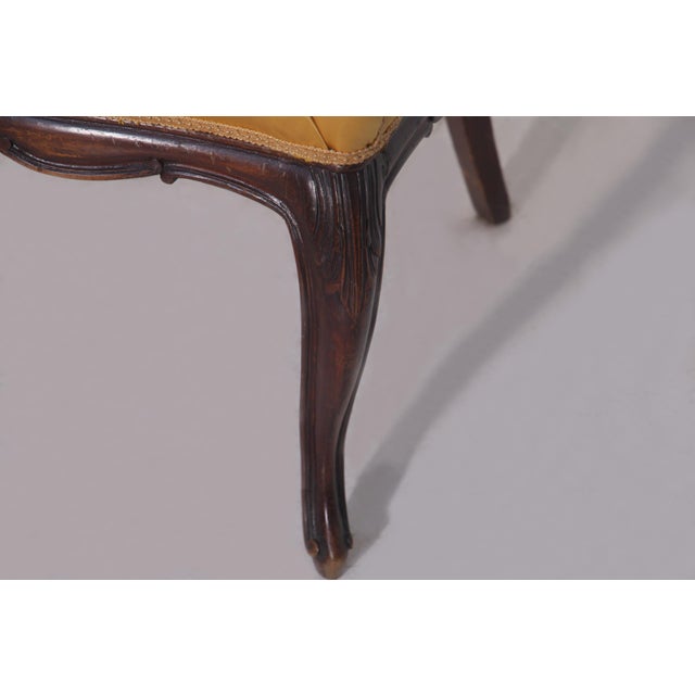 Wood Vintage Bucket Chairs in Yellow Satin Fabric with Ottoman, 1950, Set of 3 For Sale - Image 7 of 11