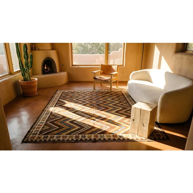Textile 1900s Multicolor Zigzag Kilim Antique Flat Woven Nw Persian Rug 5’x6’2” Carpet For Sale - Image 7 of 7