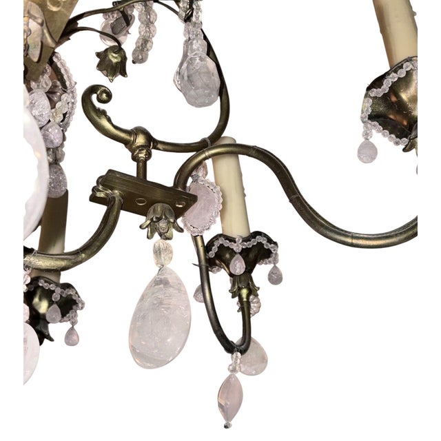1940s Maison Baguès Rock Crystal & Rose Quartz Chandelier For Sale In Los Angeles - Image 6 of 8