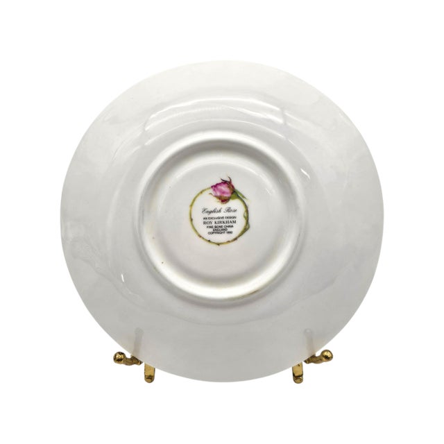 1990s Roy Kirkham English Rose Jumbo Teacup Saucers Bone China England 6.625" - Set of 4 For Sale - Image 11 of 12