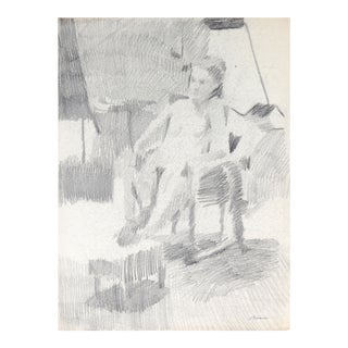 Stylized Seated Nude 20th Century Graphite For Sale