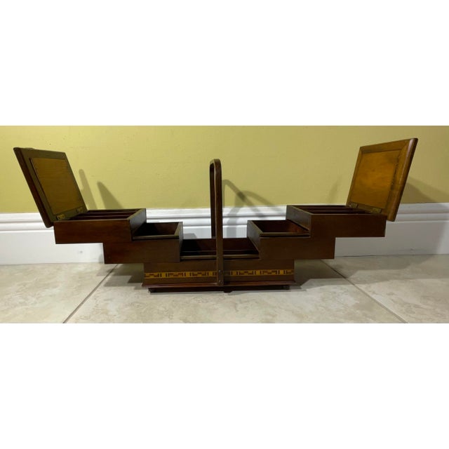 1960s Vintage Handcrafted Wooden Accordion Sewing - Jewelry Box For Sale - Image 5 of 12