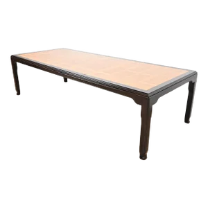 Raymond Sobota for Century Furniture Hollywood Regency Chinoiserie Burl Wood and Black Lacquer Extension Dining Table, Newly Refinished