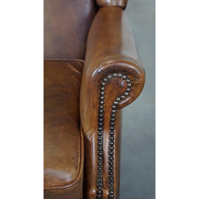 Sheep Leather Wing Chair For Sale - Image 9 of 12