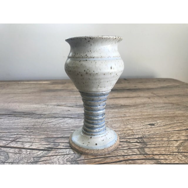 Ceramic Vintage Mid-Century Modern Ceramic Studio Stoneware Pedestal Pottery Vase For Sale - Image 7 of 7