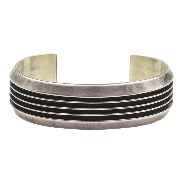 Wide Navajo Native American Sterling Silver Cuff Bracelet by Tom