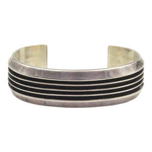 Wide Navajo Native American Sterling Silver Cuff Bracelet by Tom Hawk
