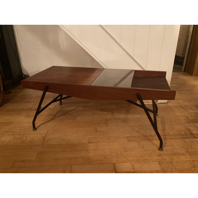 Italian Side Table with Newspaper Rack and Glass Base, 1950s For Sale - Image 9 of 9