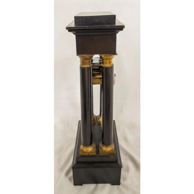 Bronze 19th Century French Empire Wood and Bronze Mantel Clock With Columns For Sale - Image 8 of 11