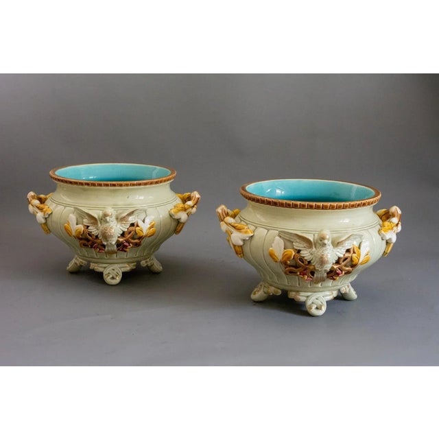 Majolica Cache Pots of Swallows from Sarreguemines, 1880s, Set of 2 For Sale - Image 12 of 12