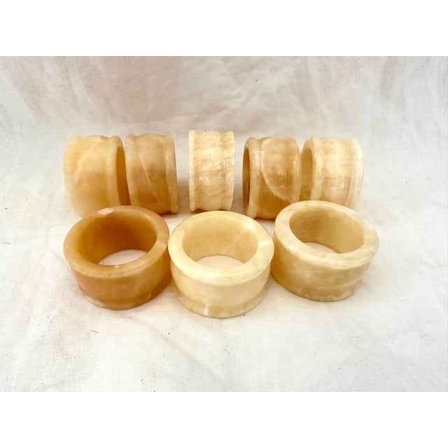 Vintage set of 8 Alabaster napkin rings. Beautiful heavy in weight and perfect coastal or boho vibe. Natural in color. 2in...
