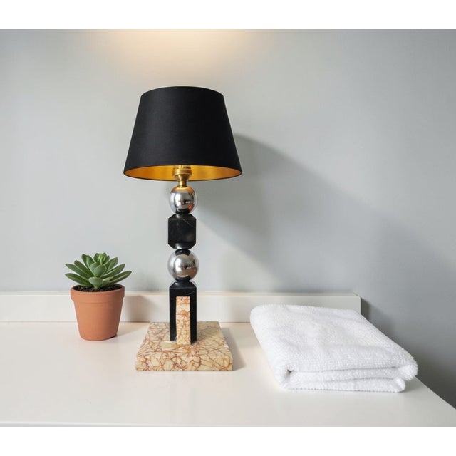 Jacques Adnet Vintage Table Lamp in Metal and Marble by Jacques Adnet, 1930s For Sale - Image 4 of 17