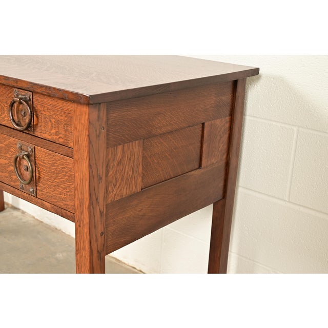Gustav Stickley Antique Mission Oak Arts & Crafts Writing Desk, Newly Refinished For Sale - Image 10 of 15