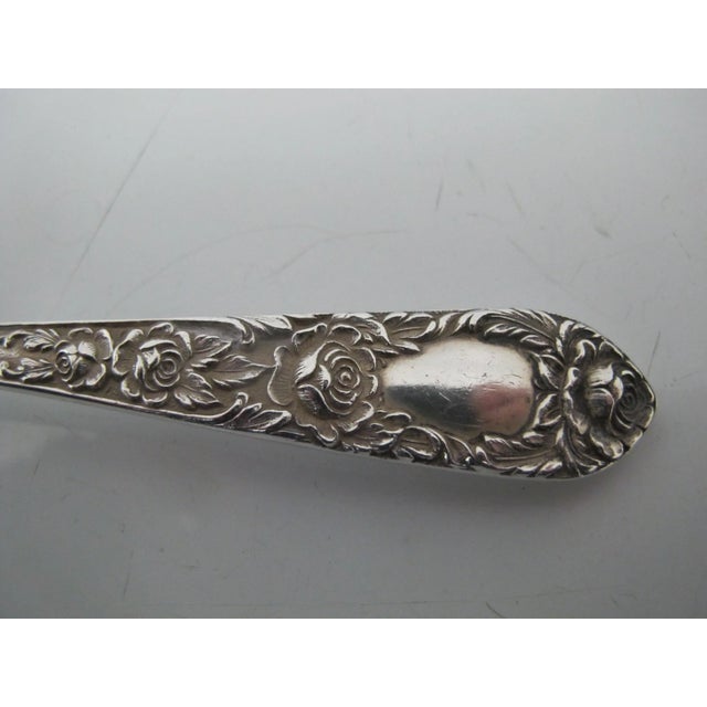 Art Nouveau S Kirk & Son Sterling Silver Rose Repousse Salad Fork Set of 4 For Sale - Image 3 of 6