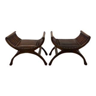 Mid-Century Modern Mahogany & Leather Footstools - a Pair For Sale