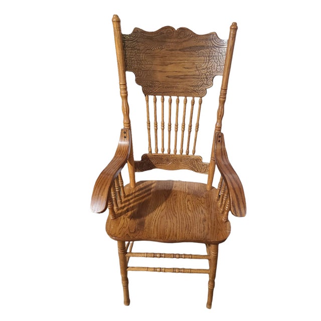 Brown 1990s Vintage Cal Oak, Inc. Solid Oak Dining Table and Four A-America Chairs. Total Suite of 5. For Sale - Image 8 of 13