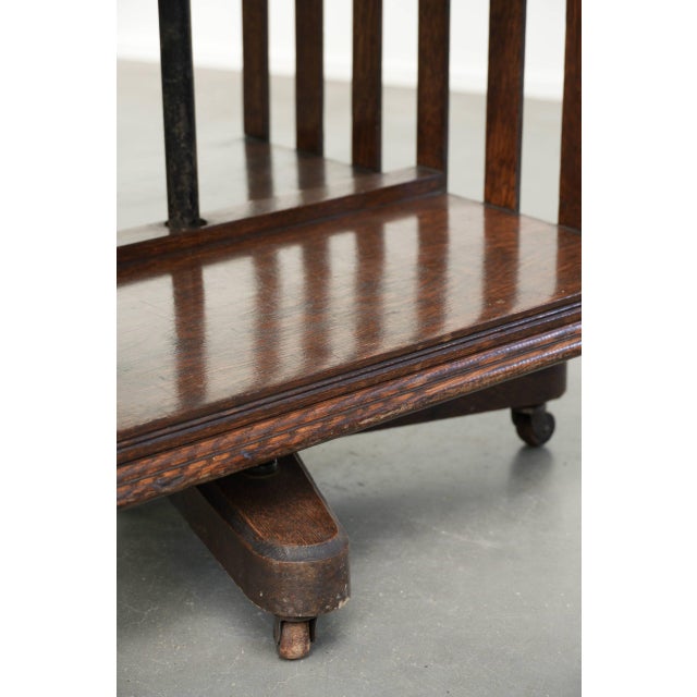 Large Antique 19th Century English Oak Book Carousel with Reading Shelf and Details For Sale - Image 13 of 14