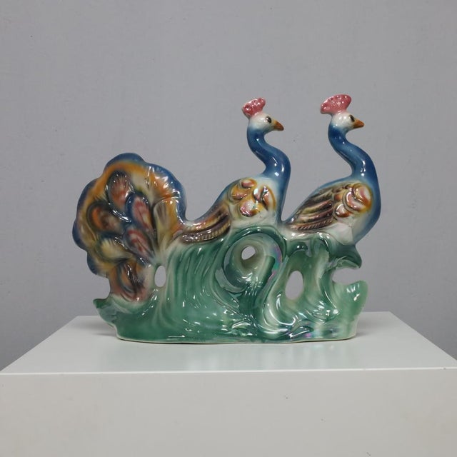 Italian ceramic sculpture with two peacocks — 1960s, hand-painted, h 32 x w 42 x d 12 cm this unique ceramic piece from...