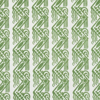 Schumacher x Drusus Tabor Venetian Zig Zag Block Print Fabric in Green For Sale