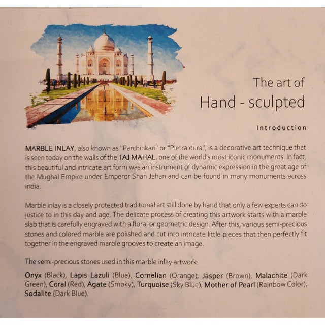 Stone Vintage Pietra Dura White Marble and Semi-Precious Stone Floral Inlay Decorative Plate For Sale - Image 7 of 9