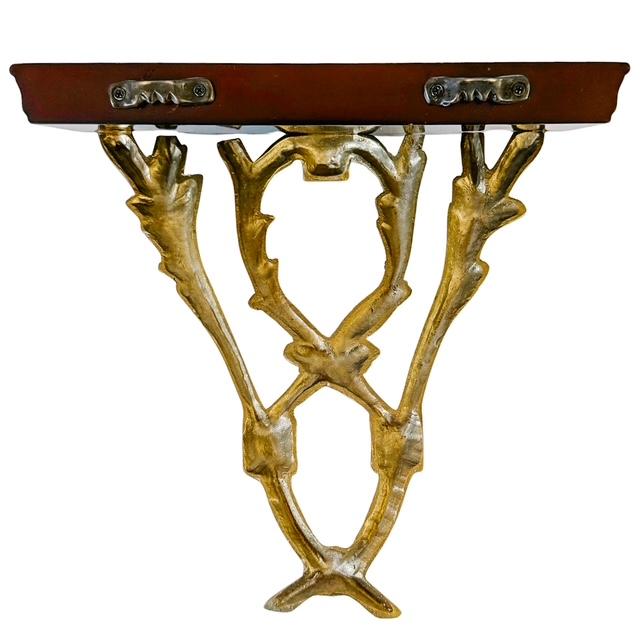Pair of Neoclassical Cast Brass & Dark Cherry Wood Wall Brackets For Sale - Image 11 of 11