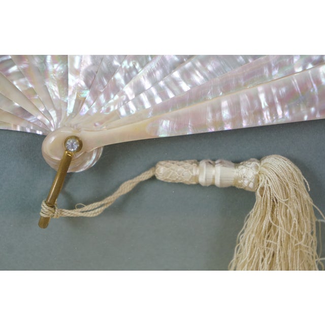 Wood Antique Victorian Mother of Pearl Lace Folding Fan Shadow Box Display 28" For Sale - Image 7 of 13