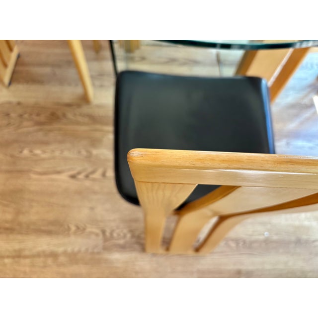 1980s Vintage Italian Glass Table With a Set of 4 Wood and Brown Leather Chairs in the Style of Pietro Costantini For Sale - Image 14 of 18