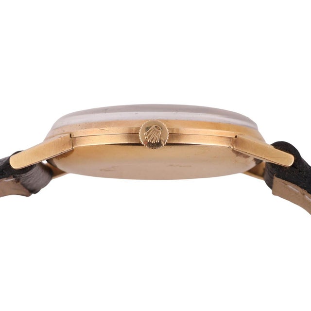 Metal 1950s Rolex Speckled Gold Dial 33mm 18k Gold Precision Leather Watch For Sale - Image 7 of 12