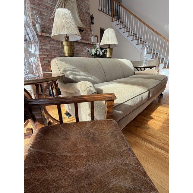 English Custom Classic Roll Arm 3 Seat Sofa Upholstered in Velvet by Restoration Hardware, Attributed to George Smith For Sale - Image 3 of 18