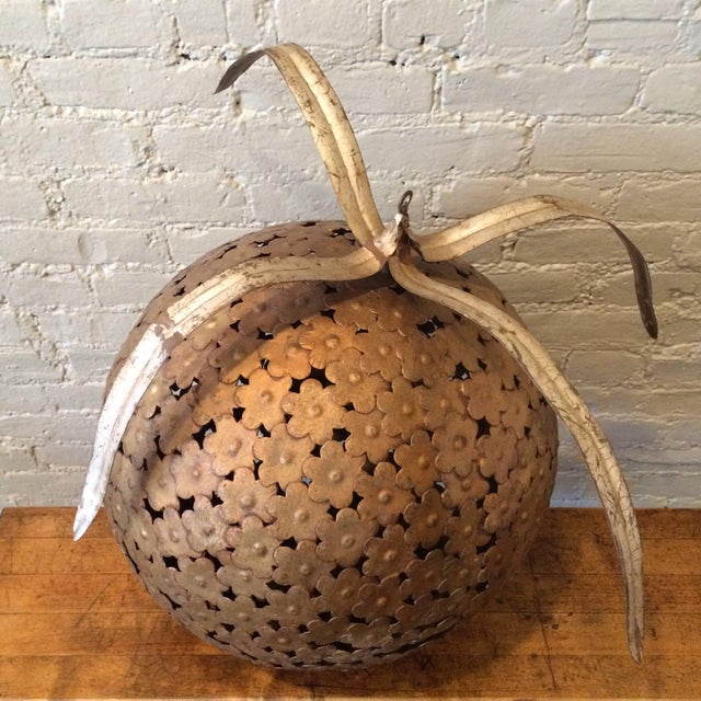 1960s Set of 3, Mid 20th Century Gilt Metal Macy's Store Display Ball Ornaments For Sale - Image 5 of 7