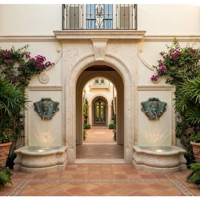 Pair of Vintage Neoclassical Cast Bronze Maiden Mask Wall Fountain For Sale In West Palm - Image 6 of 12