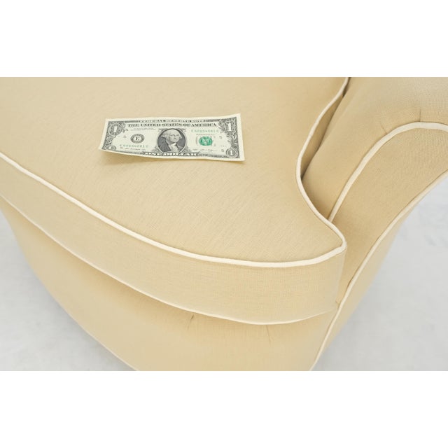 Linen Pair of New Linen Upholstery Round Swivel Tub Barrel Back Chairs Baughman MINT! For Sale - Image 8 of 17