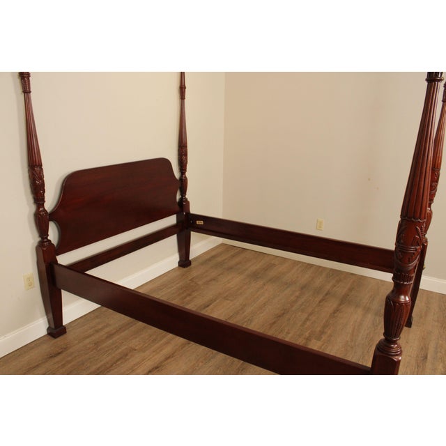 Wood Link Taylor Solid Mahogany Queen Size Rice Carved Poster Bed For Sale - Image 7 of 13