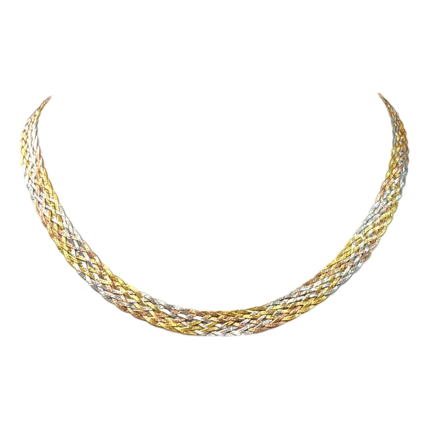 14k Yellow, White, and Rose Gold Woven Necklace Vintage | Chairish