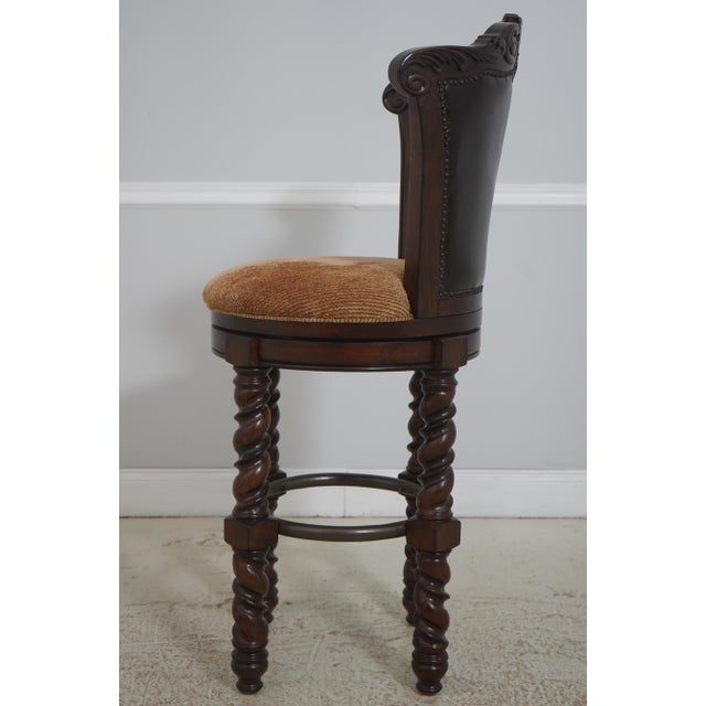 Traditional Pair of Legacy Classic Leather Back Bar Stools For Sale - Image 3 of 16