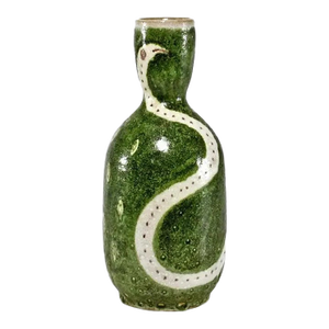 Guido Gambone Green Snake Vase, 1950s, Mid-Century Modern Ceramic Vessel, Italy