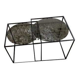 Set of 2 Glass Coffee Tables With Black Iron Frame - Roche Bobois G3 Table For Sale