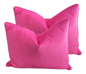Early 21st Century Retro Pink Velvet Pillows- a Pair