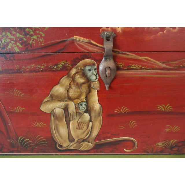 Anglo-Indian, Asian Hand-Crafted & Painted Large Lidded Storage/Chest With Brass Hardware For Sale - Image 13 of 18