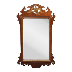 20th C. Federal Style Phoenix Head Partial Gilt Mahogany Scroll Ear Mirror