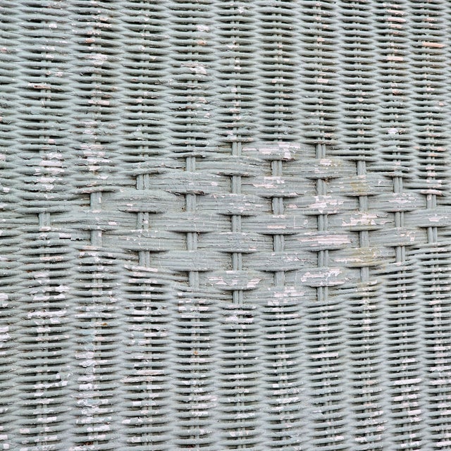 Cornflower Blue 1980s Distressed Wicker Side Table Attributed to Henry Link No Label For Sale - Image 8 of 14