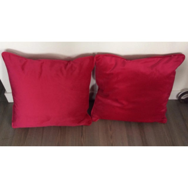 Textile Contemporary Red Italian Velvet Pillows - Pair For Sale - Image 7 of 8