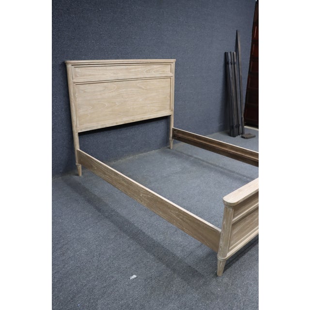 Wood Contemporary Whitewashed Oak Queen Panel Bed Frame For Sale - Image 7 of 14