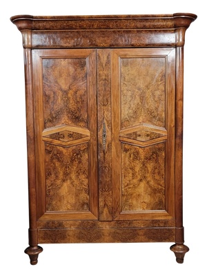 Louis Philippe Burgundy Armoire in Walnut and Burl Wood, 1830s