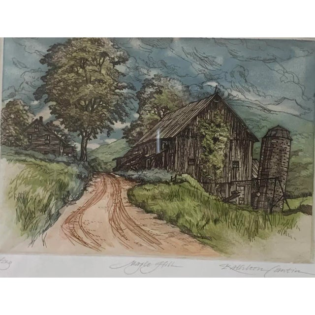 Contemporary "Maple Hill" Contemporary Landscape Etching by Kathleen Cantin, Framed For Sale - Image 3 of 8
