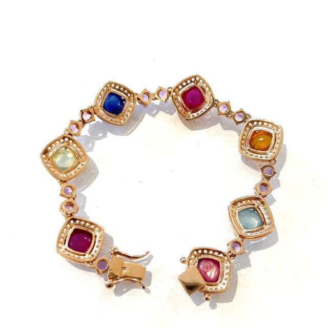 Art Deco Bochic “Capri” Ruby & Multi Color Gem & Sapphire Bracelet Set 18K Gold & Silver For Sale - Image 3 of 7