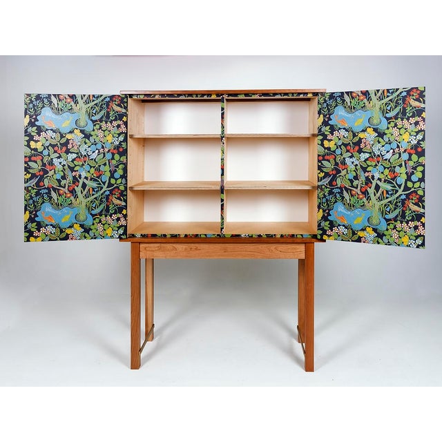 Modern Beautiful Ivy Cabinet, Cherry, Brass, Josef Frank 'Paradiset' Wallpaper For Sale - Image 3 of 12