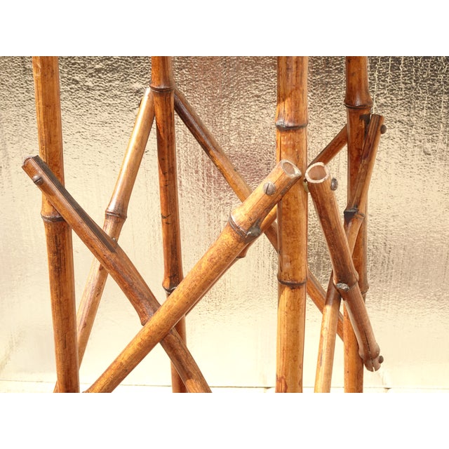 Vintage Chinese Asian Bamboo Side Table Plant Stand Red Chinoiserie Top For Sale - Image 12 of 15