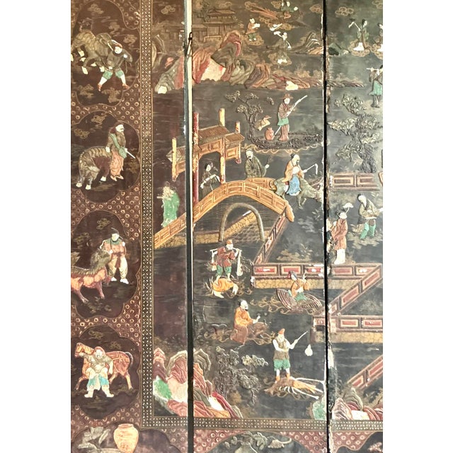 Black Vintage Asian 19th Century 8 Panel Coromandel Screen For Sale - Image 8 of 12